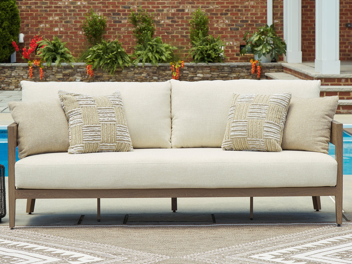Furniture City Biloxi - Ashley Furniture - Serene Bay Outdoor - Sofa with Cushion / Dark Brown/White - P671-838