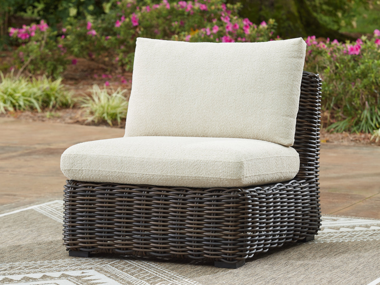 Furniture City Biloxi - Ashley Furniture - Kimora Outdoor - Armless Chair w/Cushion / Beige/Dark Brown - P711-846