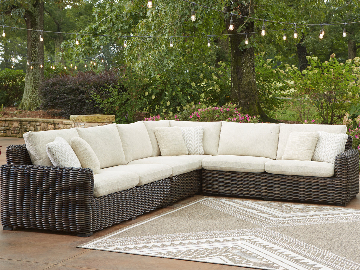 Furniture City Biloxi - Ashley Furniture - Kimora Outdoor - 4-Piece Outdoor Sectional / Beige/Dark Brown - P711P2