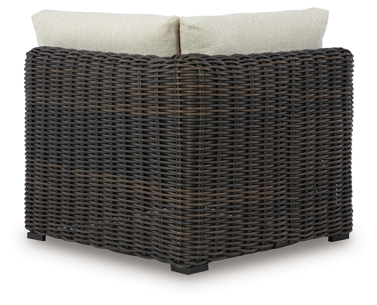 Furniture City Biloxi - Ashley Furniture - Kimora Outdoor - Corner with Cushion / Beige/Dark Brown - P711-877