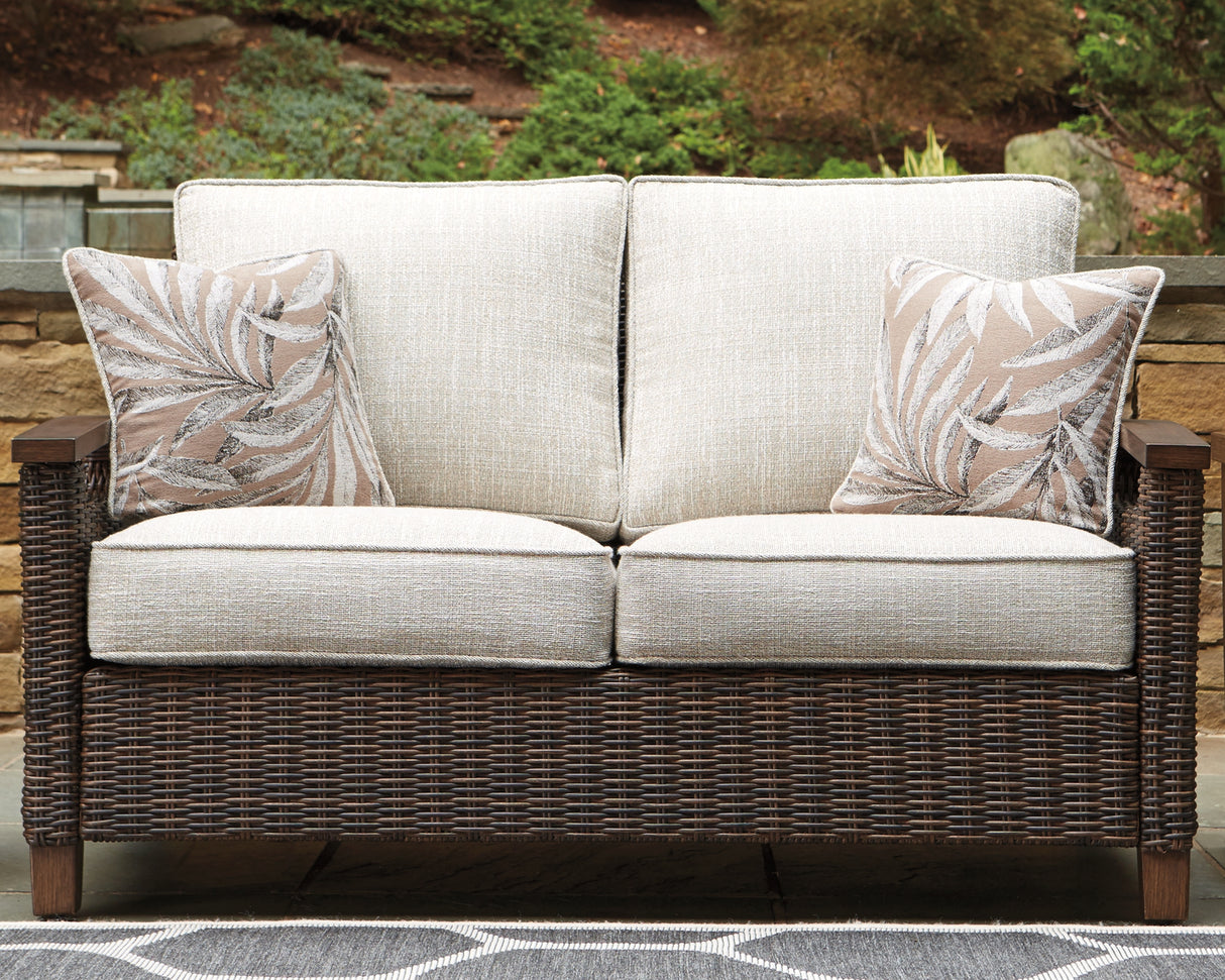 Furniture City Biloxi - Ashley Furniture - Paradise Trail Outdoor - Loveseat w/Cushion / Medium Brown - P750-835