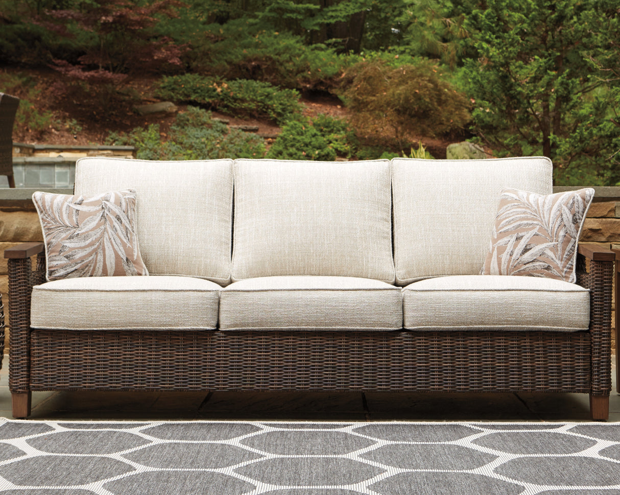 Furniture City Biloxi - Ashley Furniture - Paradise Trail Outdoor - Sofa with Cushion / Medium Brown - P750-838