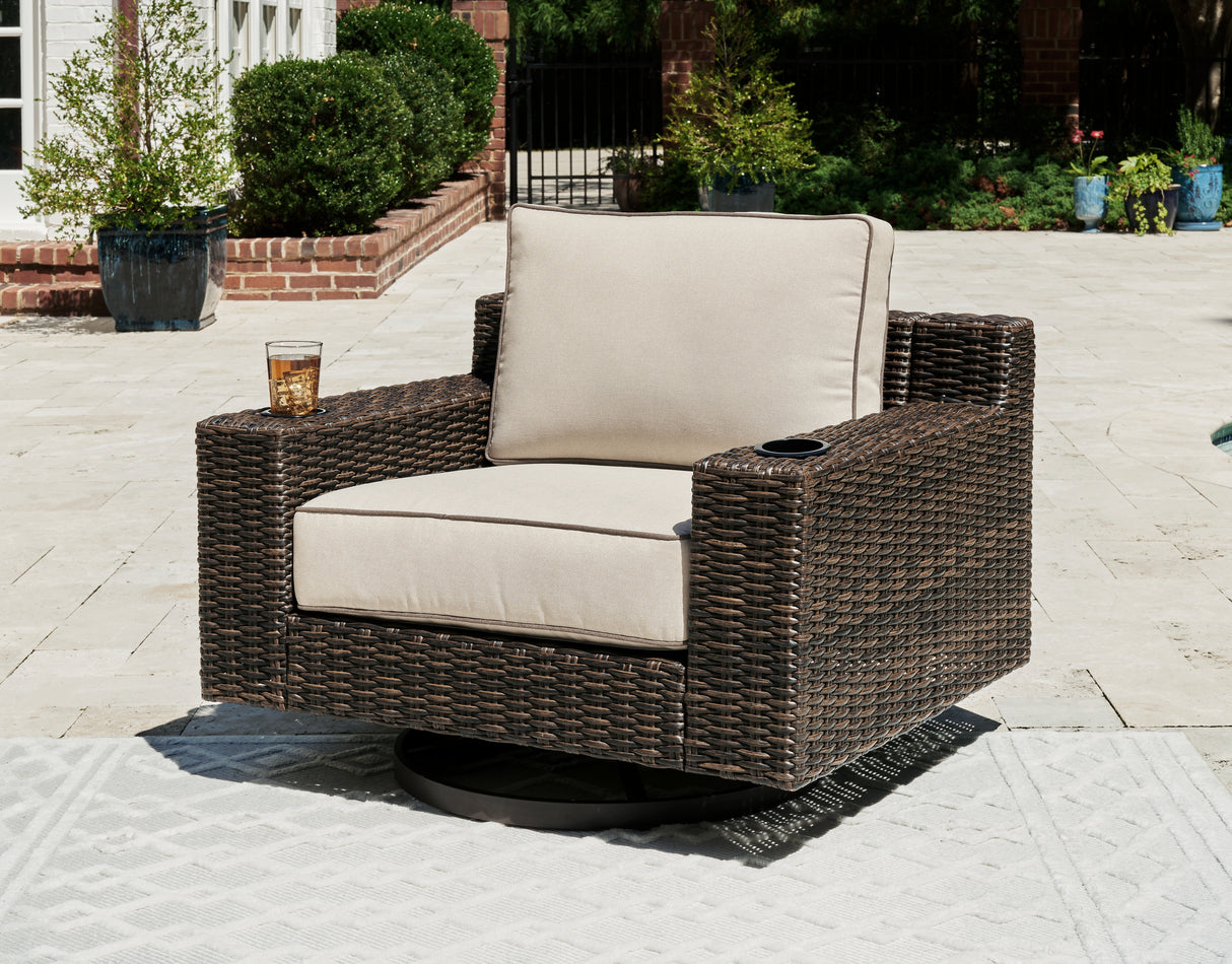 Furniture City Biloxi - Ashley Furniture - Coastline Bay Outdoor - Swivel Lounge w/ Cushion / Brown - P784-821