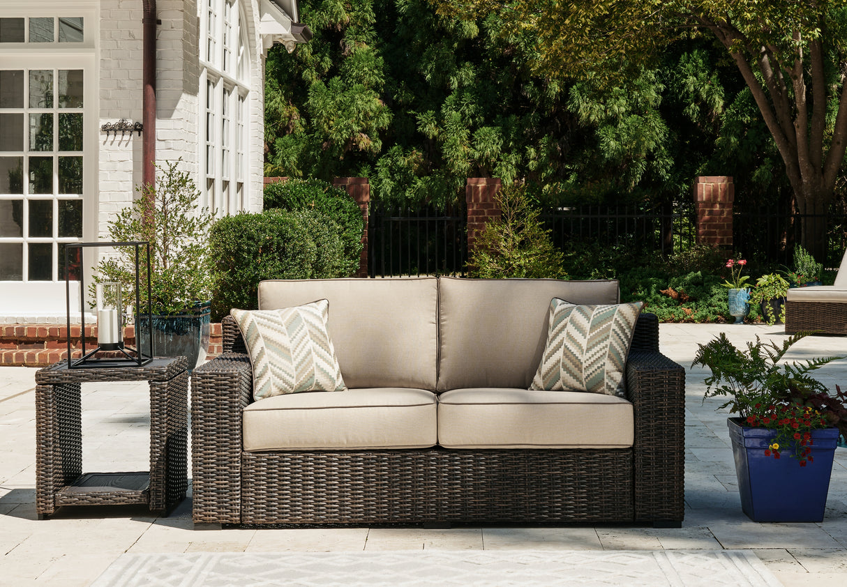 Furniture City Biloxi - Ashley Furniture - Coastline Bay Outdoor - Loveseat w/Cushion / Brown - P784-835