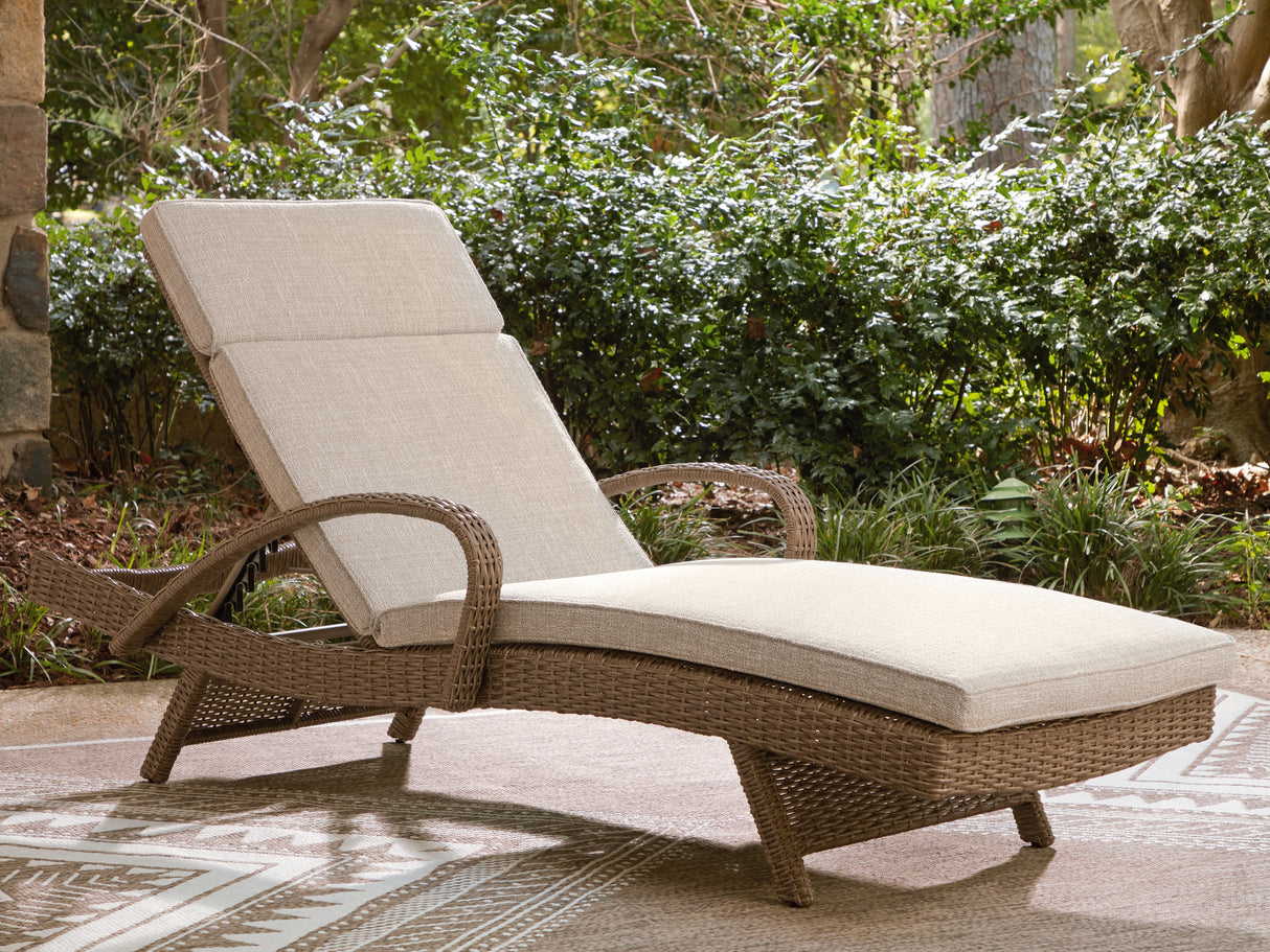 Furniture City Biloxi - Ashley Furniture - Laguna Heights Outdoor - Chaise Lounge with Cushion / Beige - PCP790-815