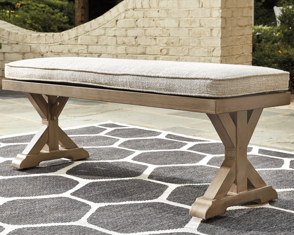 Furniture City Biloxi - Ashley Furniture - Beachcroft Outdoor - Bench with Cushion / Beige - P791-600