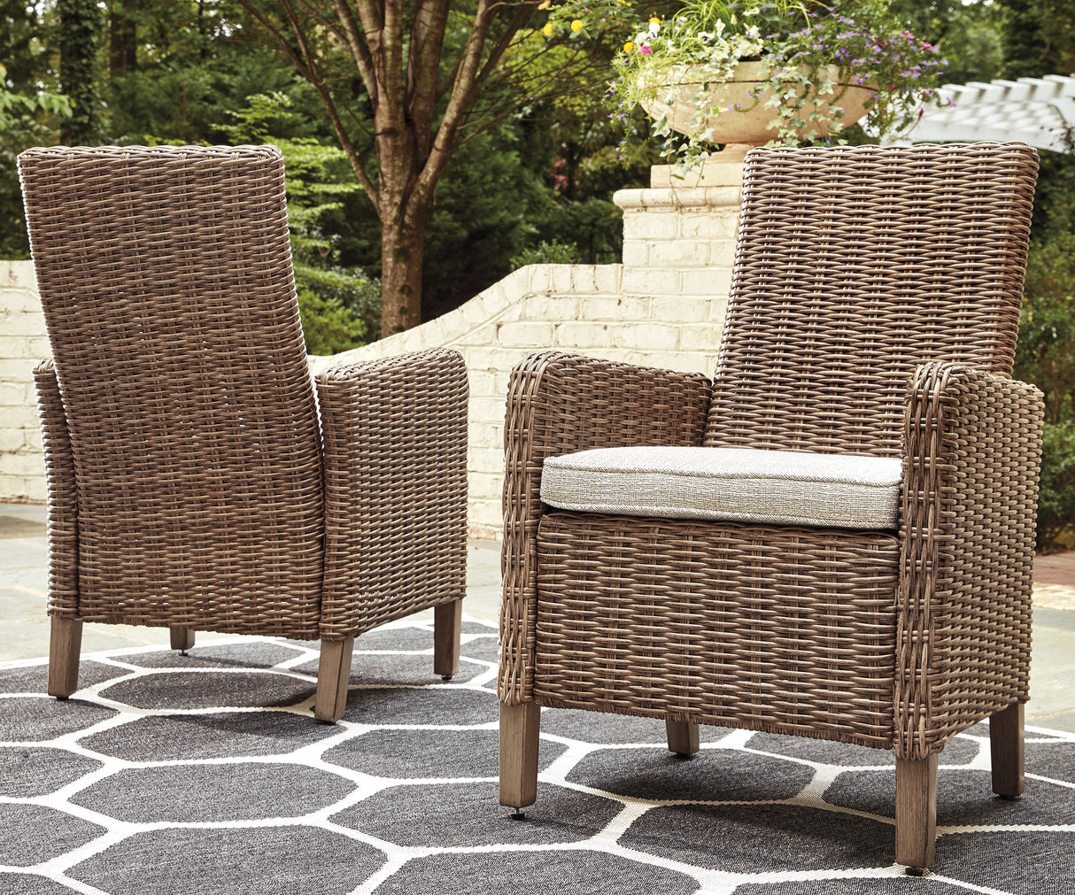 Furniture City Biloxi - Ashley Furniture - Beachcroft Outdoor - Arm Chair With Cushion (Set of 2) / Beige - P791-601A