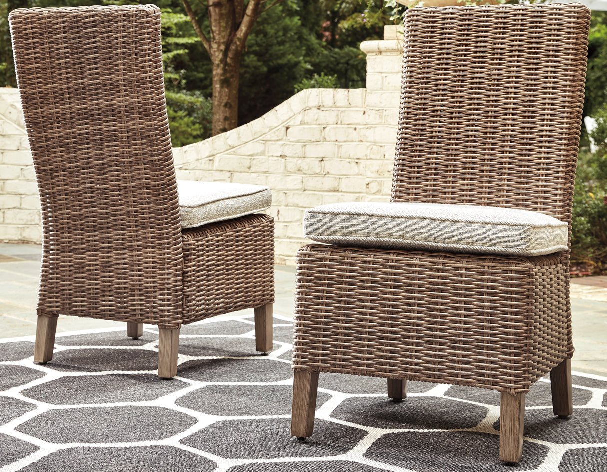 Furniture City Biloxi - Ashley Furniture - Beachcroft Outdoor - Side Chair with Cushion (Set of 2) / Beige - P791-601