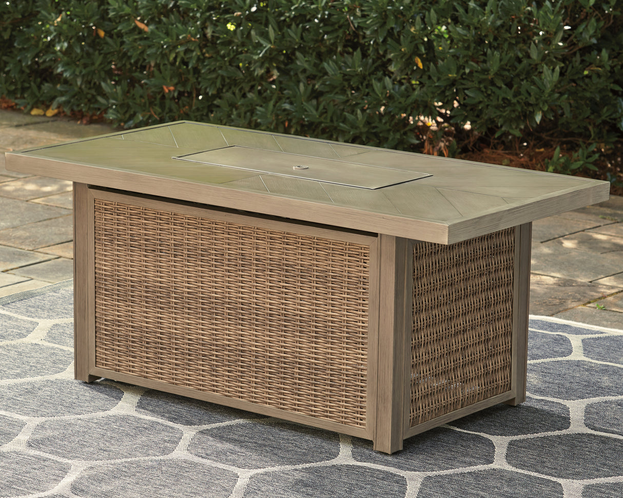 Furniture City Biloxi - Ashley Furniture - Beachcroft Outdoor - Rectangular Fire Pit Table / Beige - P791-773