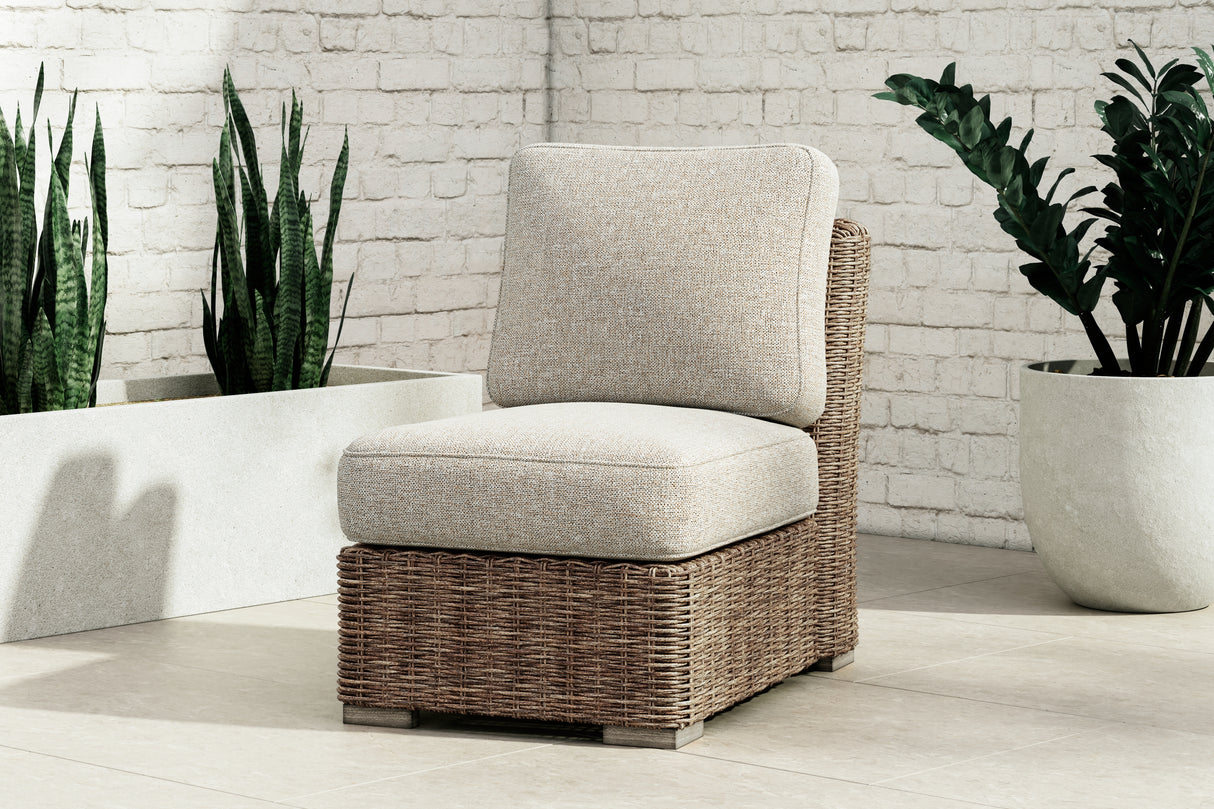 Furniture City Biloxi - Ashley Furniture - Beachcroft Outdoor - Armless Chair w/Cushion / Beige - P791-846