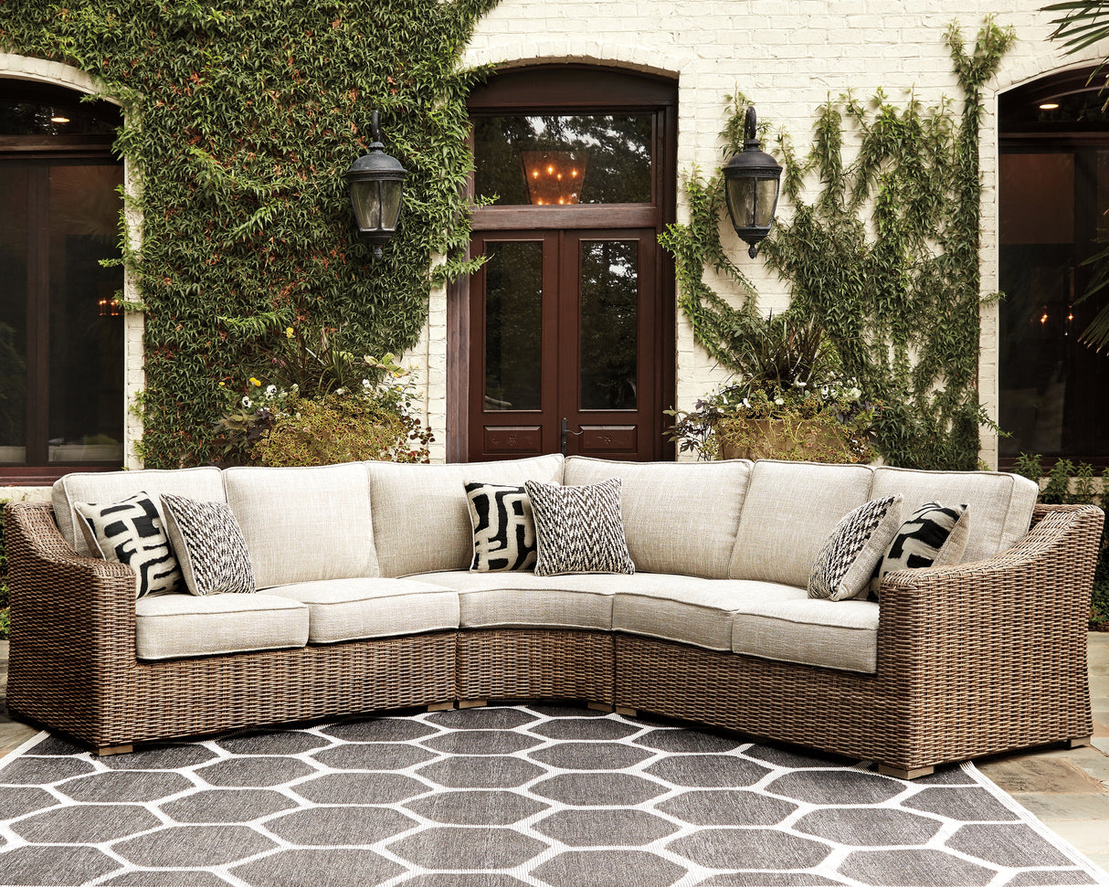 Furniture City Biloxi - Ashley Furniture - Beachcroft Outdoor - 3-Piece Outdoor Seating Set / Beige - P791P6