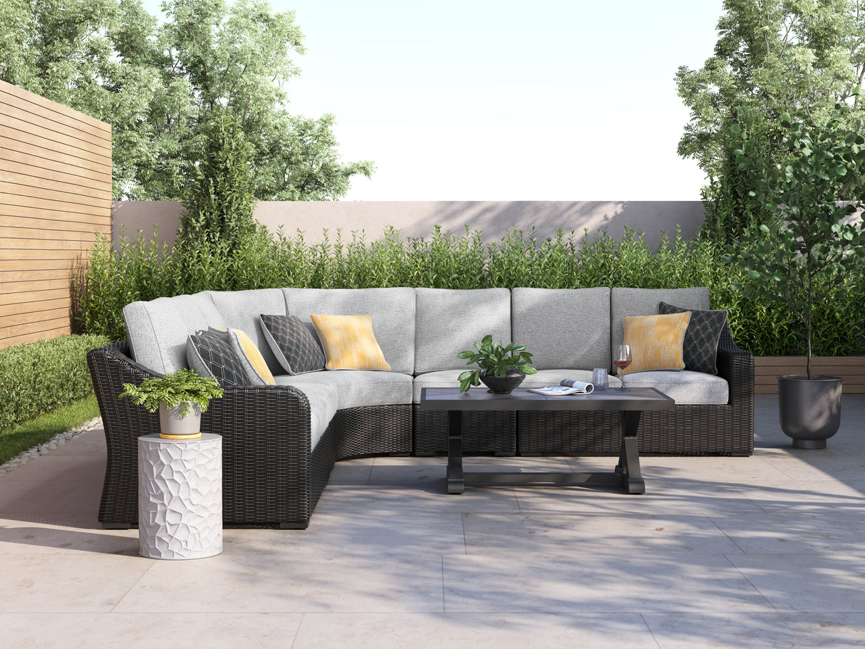 Furniture City Biloxi - Ashley Furniture - Beachcroft Outdoor - 5-Piece Outdoor Sectional / Black/Light Gray - P792P6