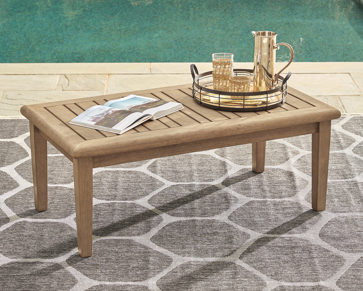 Furniture City Biloxi - Ashley Furniture - Gerianne Outdoor - Rectangular Cocktail Table / Grayish Brown - P805-701