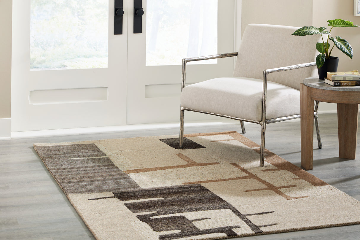 Furniture City Biloxi - Ashley Furniture - Kencher Rug - 5' x 7' Rug / Beige/Brown - R406822
