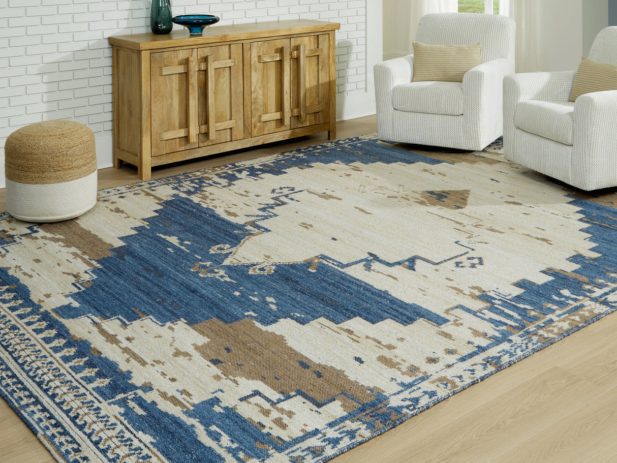 Furniture City Biloxi - Ashley Furniture - Varnler Rug - 10' x 14' Rug / Blue/Brown/Tan - R407130