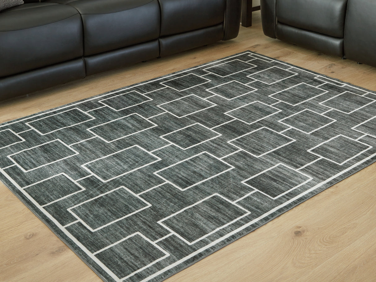 Furniture City Biloxi - Ashley Furniture - Elderland Rug - Washable 5' x 7' Area Rug / Black/Gray - R407402