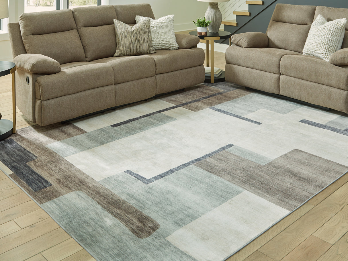Furniture City Biloxi - Ashley Furniture - Larkport Rug - Washable 8' x 10' Area Rug / Cream/Brown/Gray - R407411