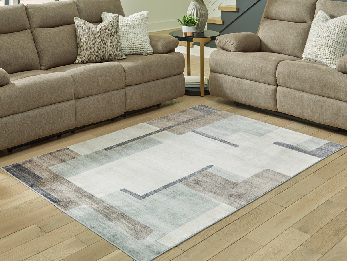 Furniture City Biloxi - Ashley Furniture - Larkport Rug - Washable 5' x 7' Area Rug / Cream/Brown/Gray - R407412