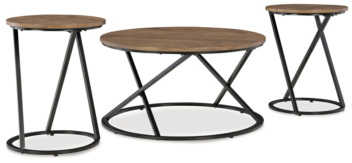 Furniture City Biloxi - Ashley Furniture - Cassbryn Table (Set of 3) - Occasional Table Set (3/CN) / Brown/Black - T152-13