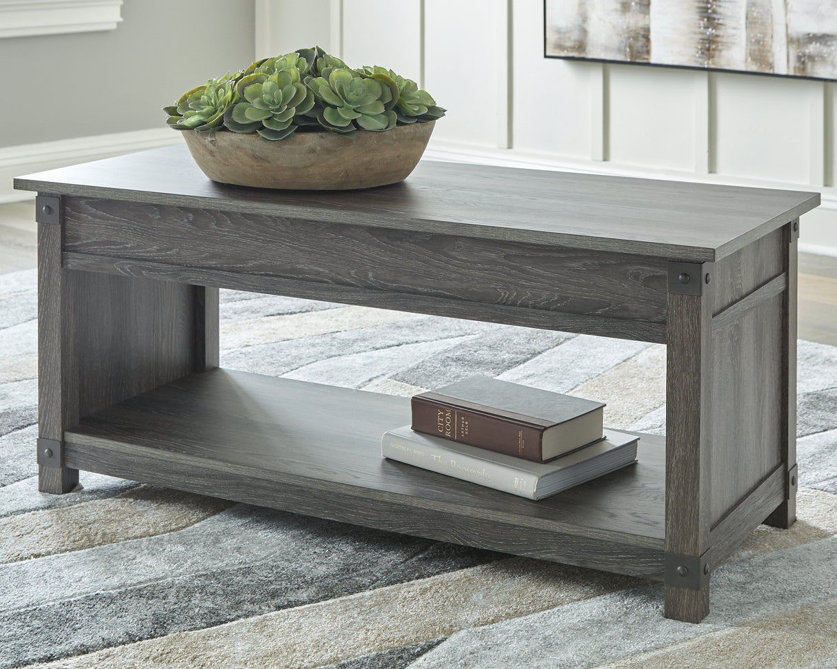 Furniture City Biloxi - Ashley Furniture - Freedan Lift-Top Coffee Table - Rect Lift Top Cocktail Table / Grayish Brown - T175-9