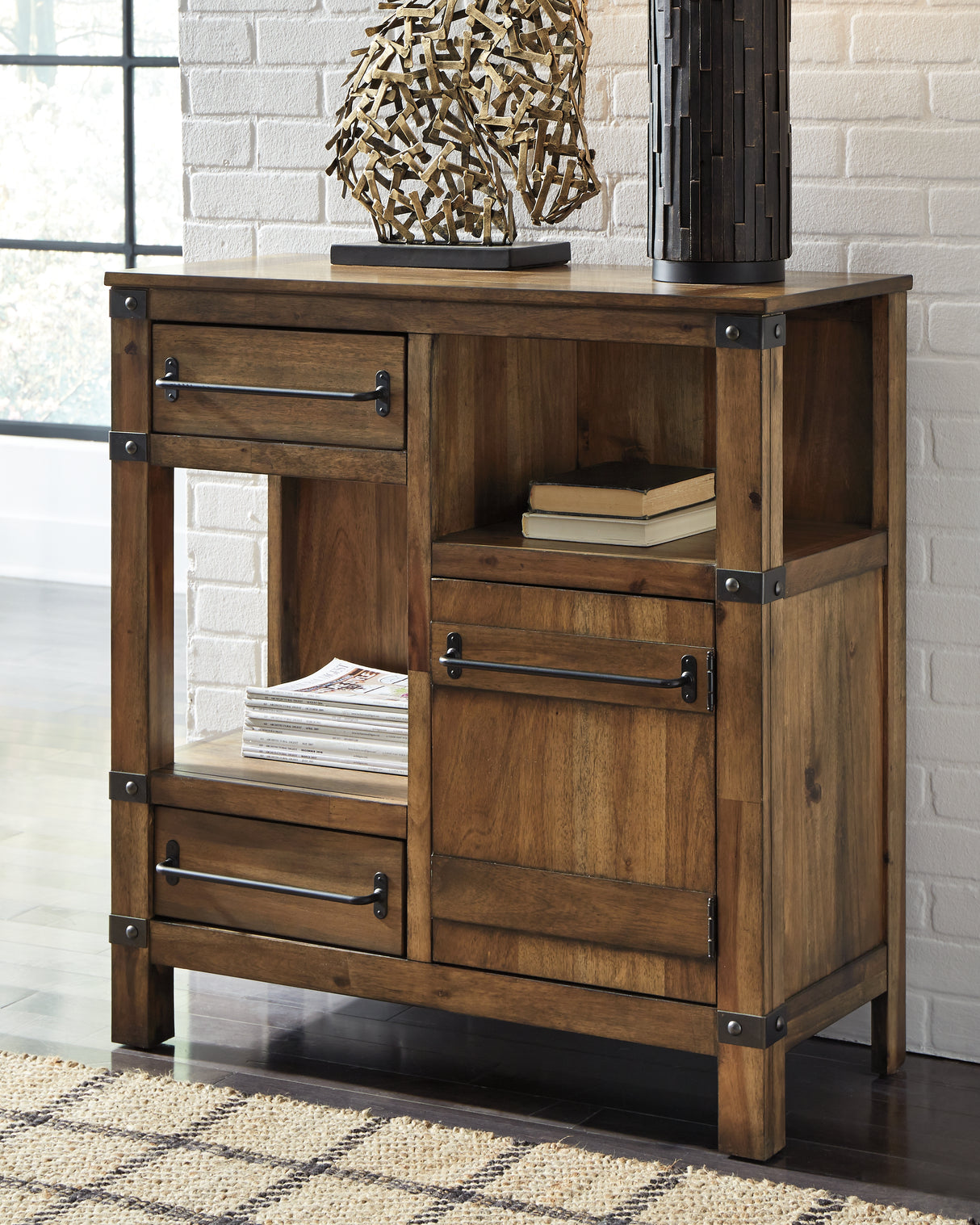 Furniture City Biloxi - Ashley Furniture - Roybeck Accent Cabinet - Accent Cabinet / Light Brown/Bronze - T411-40