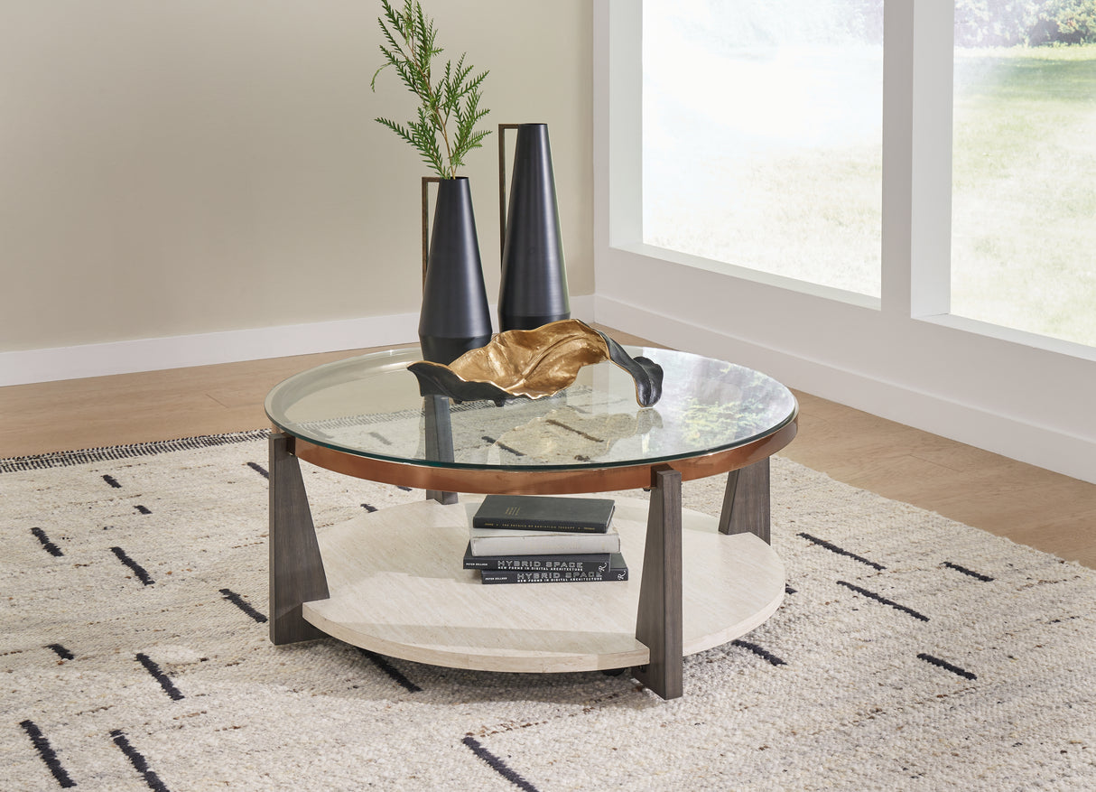Furniture City Biloxi - Ashley Furniture - Frazwa Coffee Table - Round Cocktail Table / Multi - T432-8