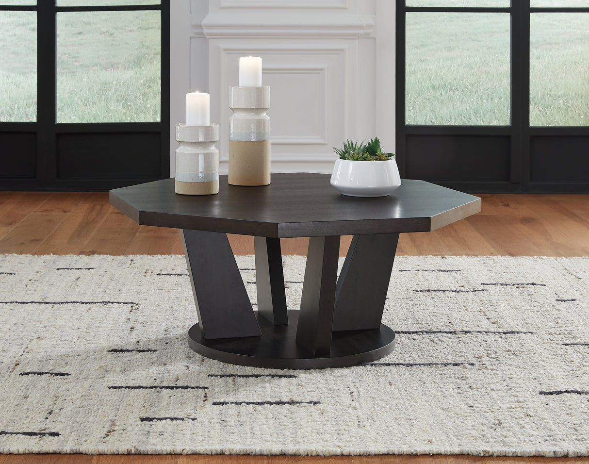 Furniture City Biloxi - Ashley Furniture - Chasinfield Coffee Table - Octagon Cocktail Table / Dark Brown - T458-8