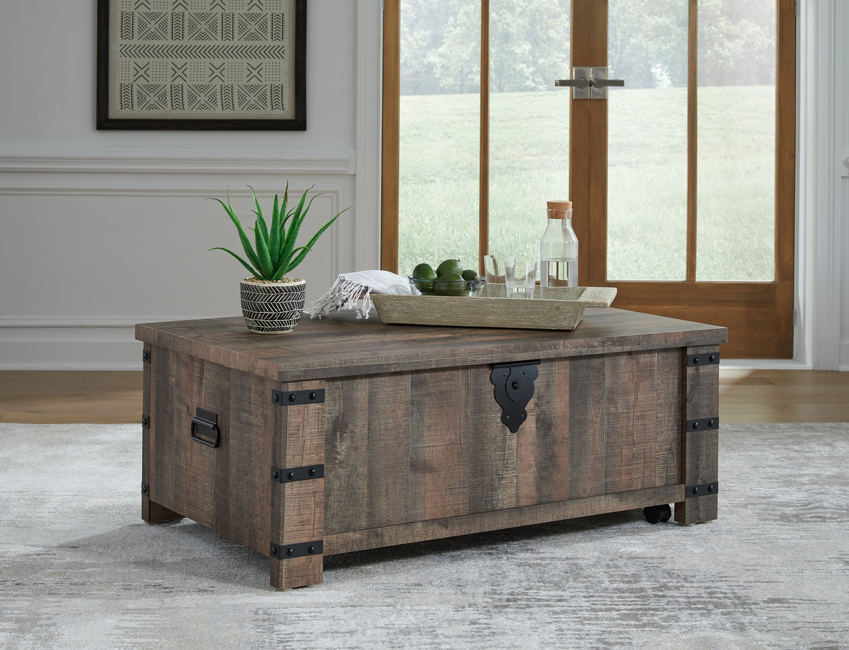 Furniture City Biloxi - Ashley Furniture - Hollum Lift-Top Coffee Table - Lift Top Cocktail Table / Rustic Brown - T466-9