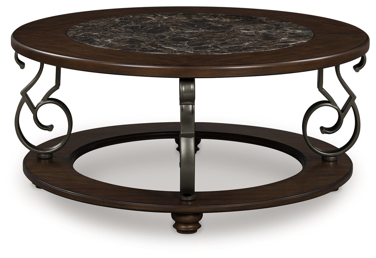 Furniture City Biloxi - Ashley Furniture - Frallyn Coffee Table - Round Cocktail Table / Dark Brown - T623-8