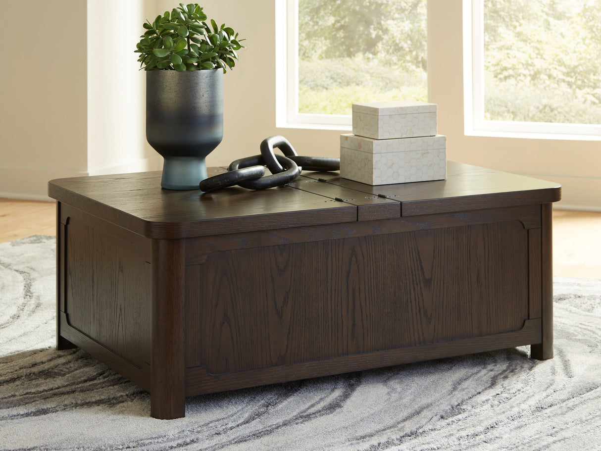 Furniture City Biloxi - Ashley Furniture - Breckington Coffee Table With Storage - Cocktail Table with Storage / Dark Brown - T678-20