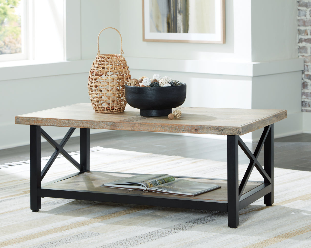 Furniture City Biloxi - Ashley Furniture - Bristenfort Coffee Table - Rectangular Cocktail Table / Brown/Black - T685-1
