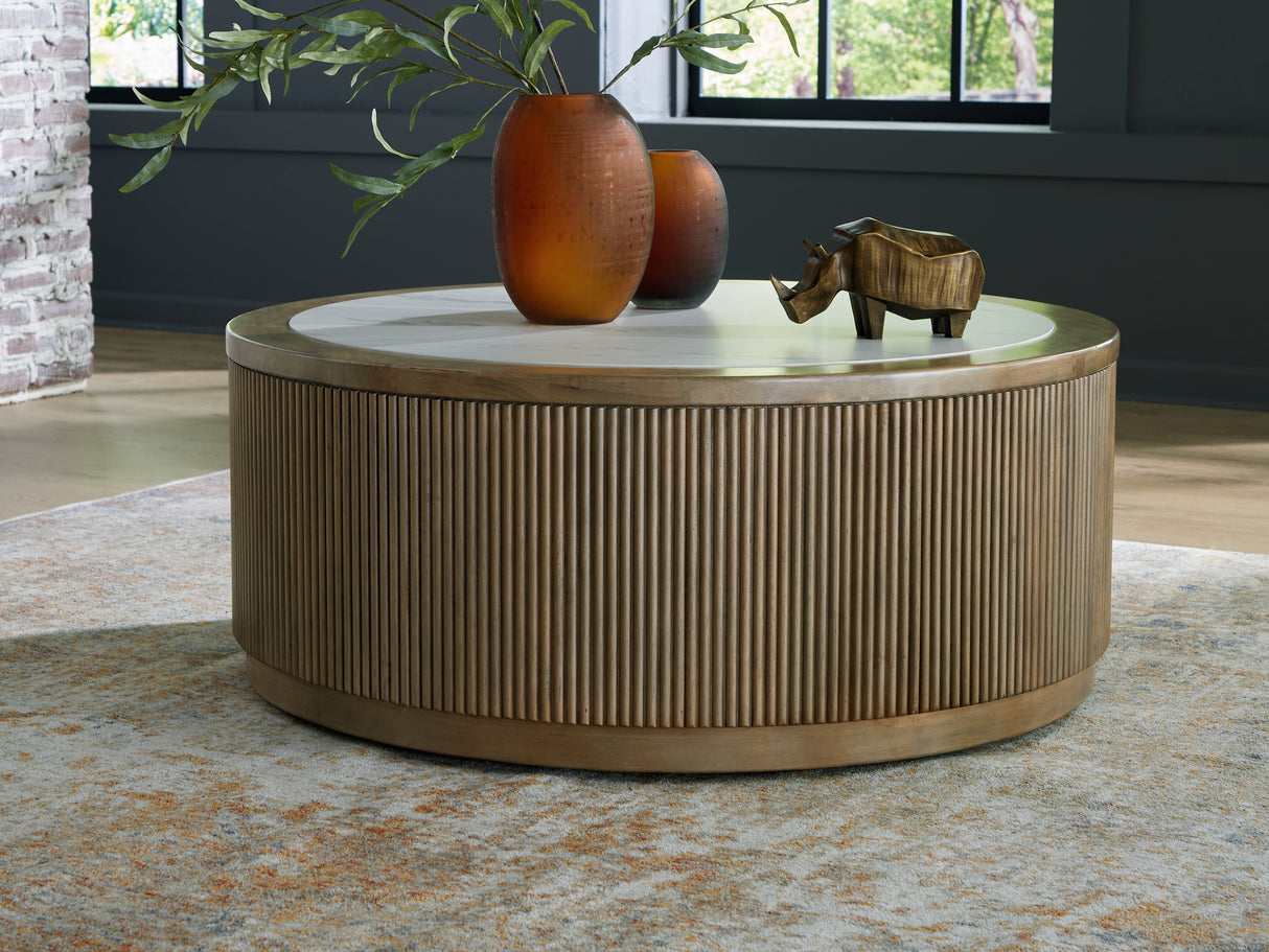 Furniture City Biloxi - Ashley Furniture - Camdill Coffee Table - Round Cocktail Table / Light Brown/White - T808-8