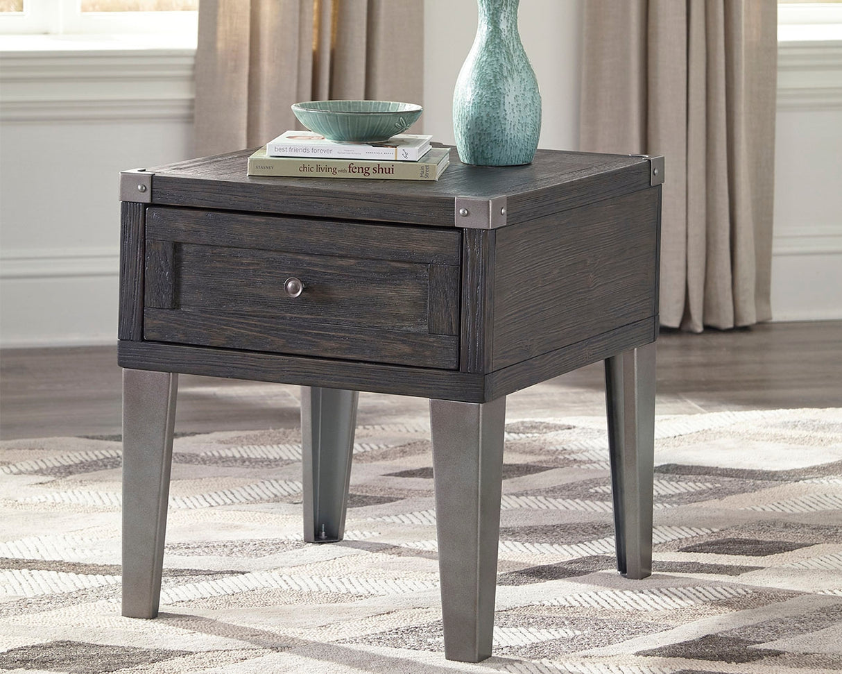 Furniture City Biloxi - Ashley Furniture - Todoe End Table with USB Ports & Outlets - Rectangular End Table / Dark Gray - T901-3