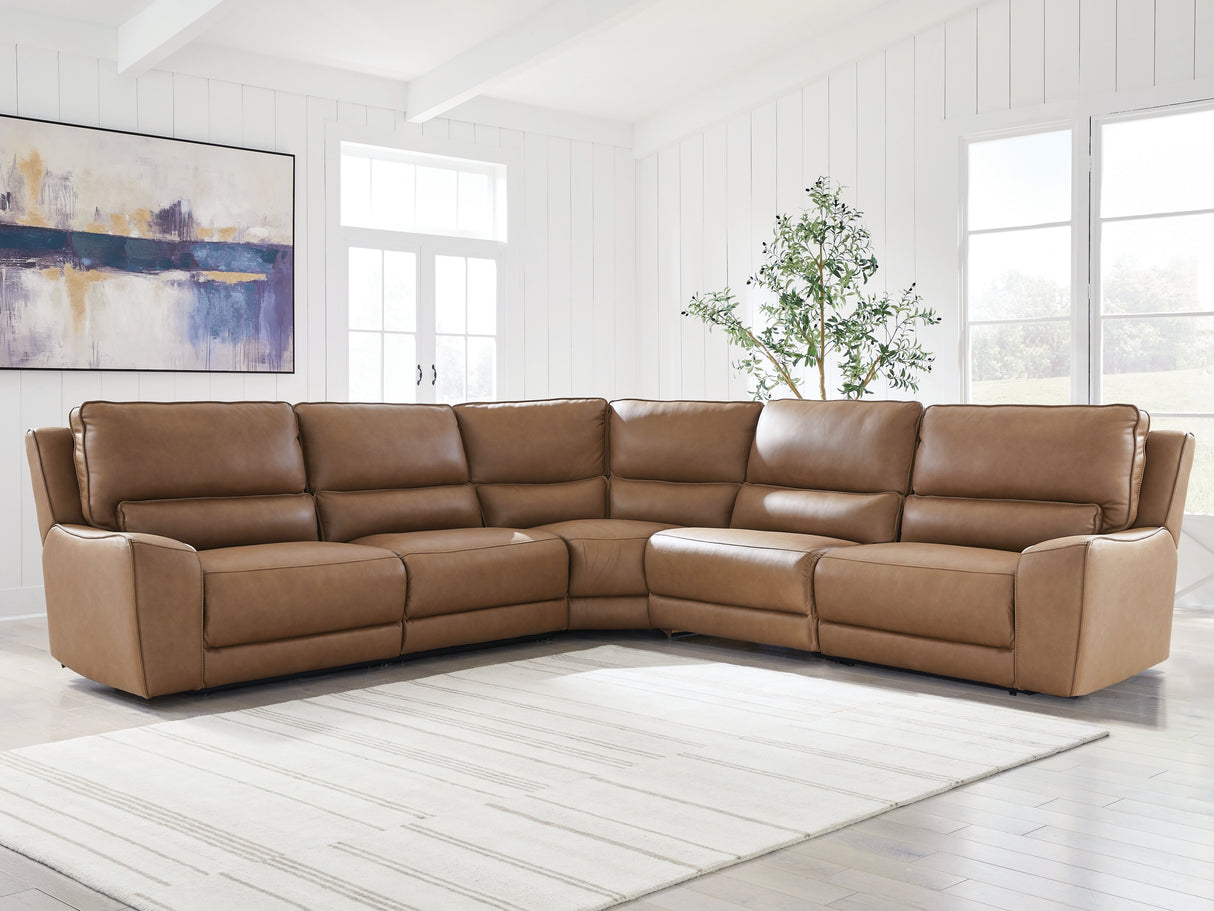 Furniture City Biloxi - Ashley Furniture - DeepWakes Sectional - 5-Piece Power Reclining Sectional / Caramel - PCU62606S8
