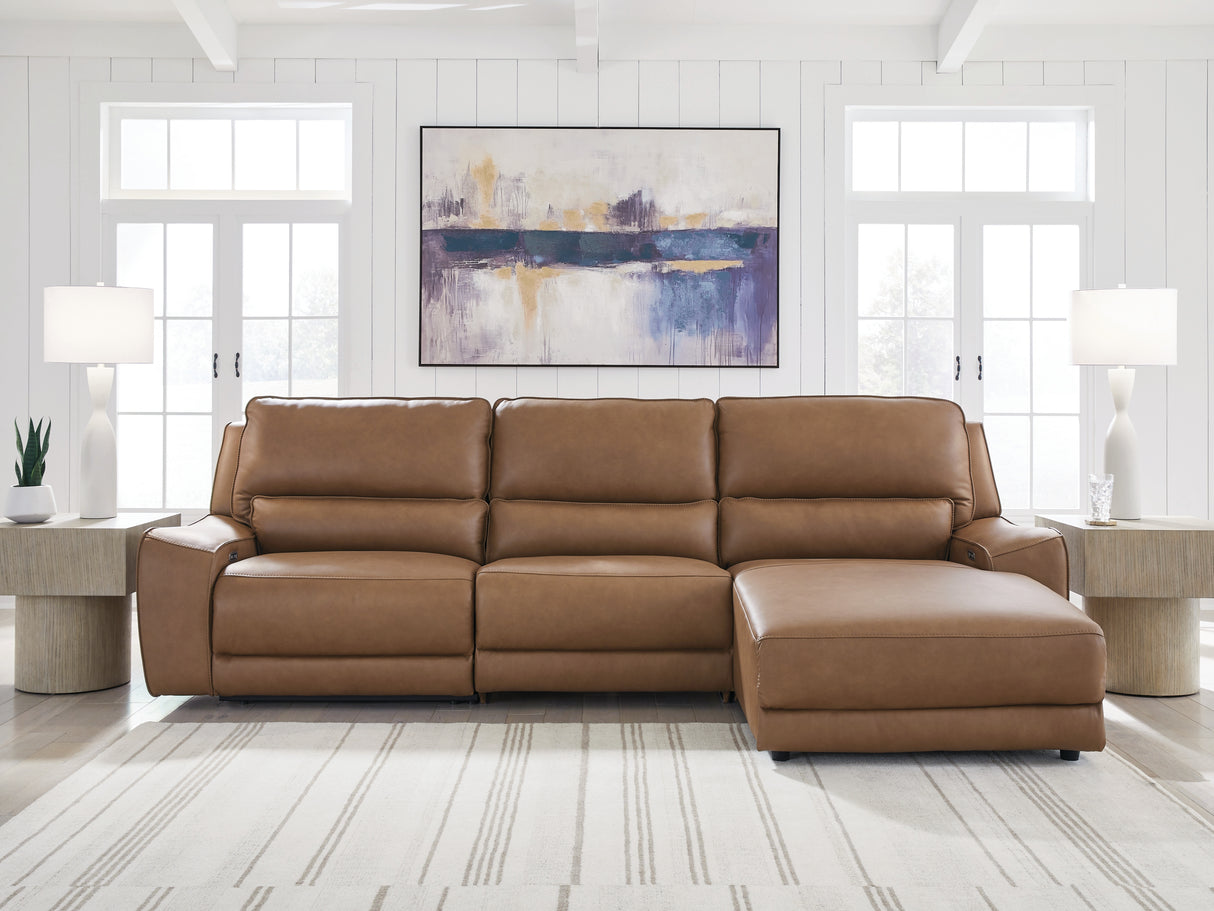 Furniture City Biloxi - Ashley Furniture - DeepWakes Sectional - 3-Piece Reclining Sofa Chaise / Caramel - PCU62606S22