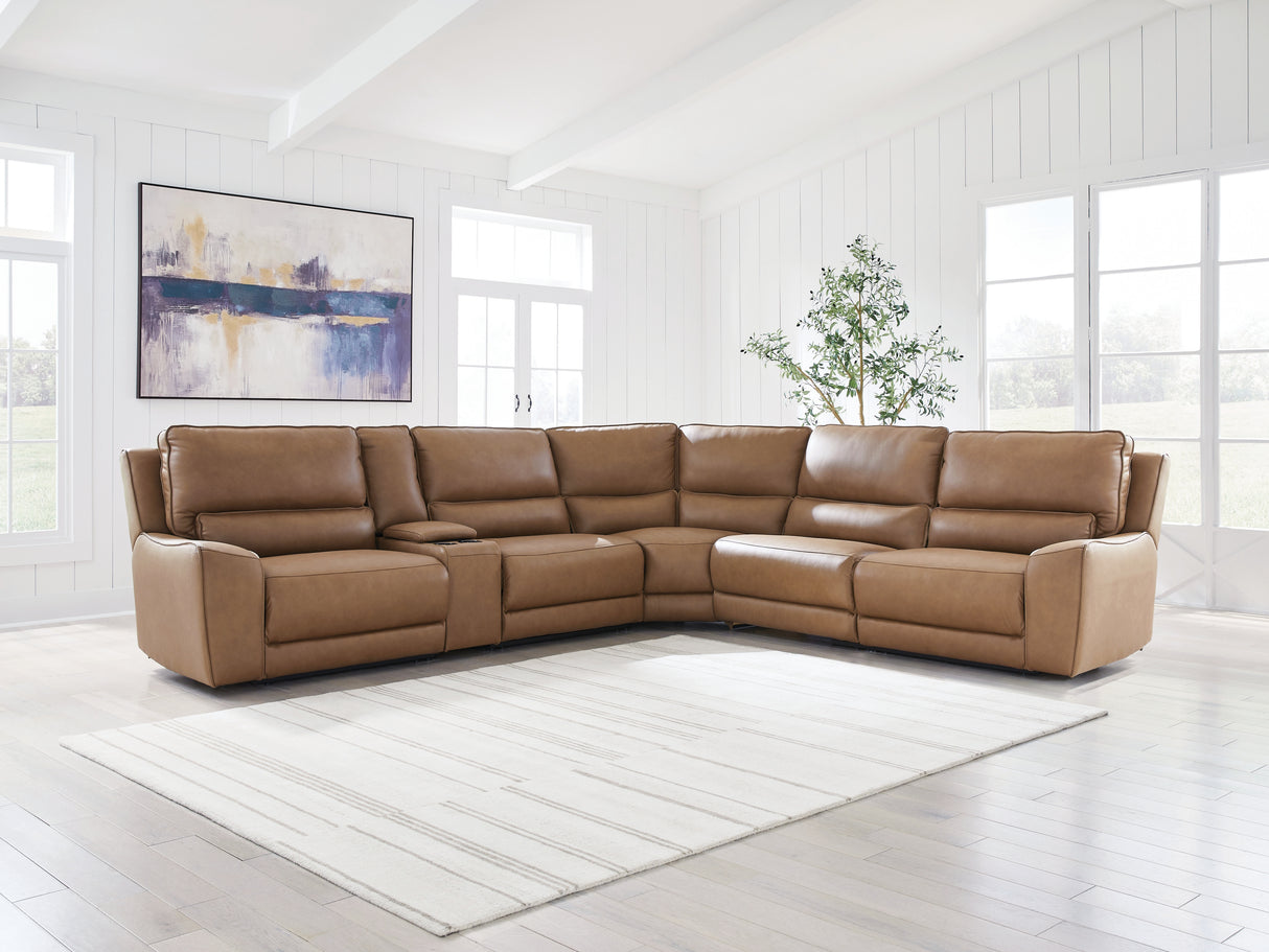 Furniture City Biloxi - Ashley Furniture - DeepWakes Sectional - 6-Piece Reclining Sectional with Storage Console / Caramel - PCU62606S36
