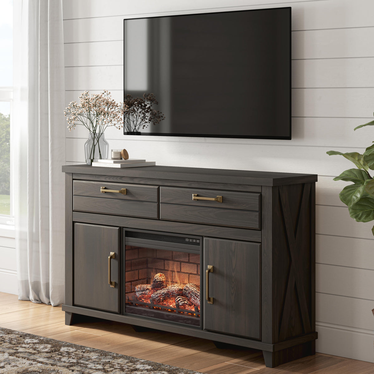 Furniture City Biloxi - Ashley Furniture - Brazen Valley 60" TV Stand with Electric Fireplace - 60" TV Stand with Electric Fireplace - W2648W4