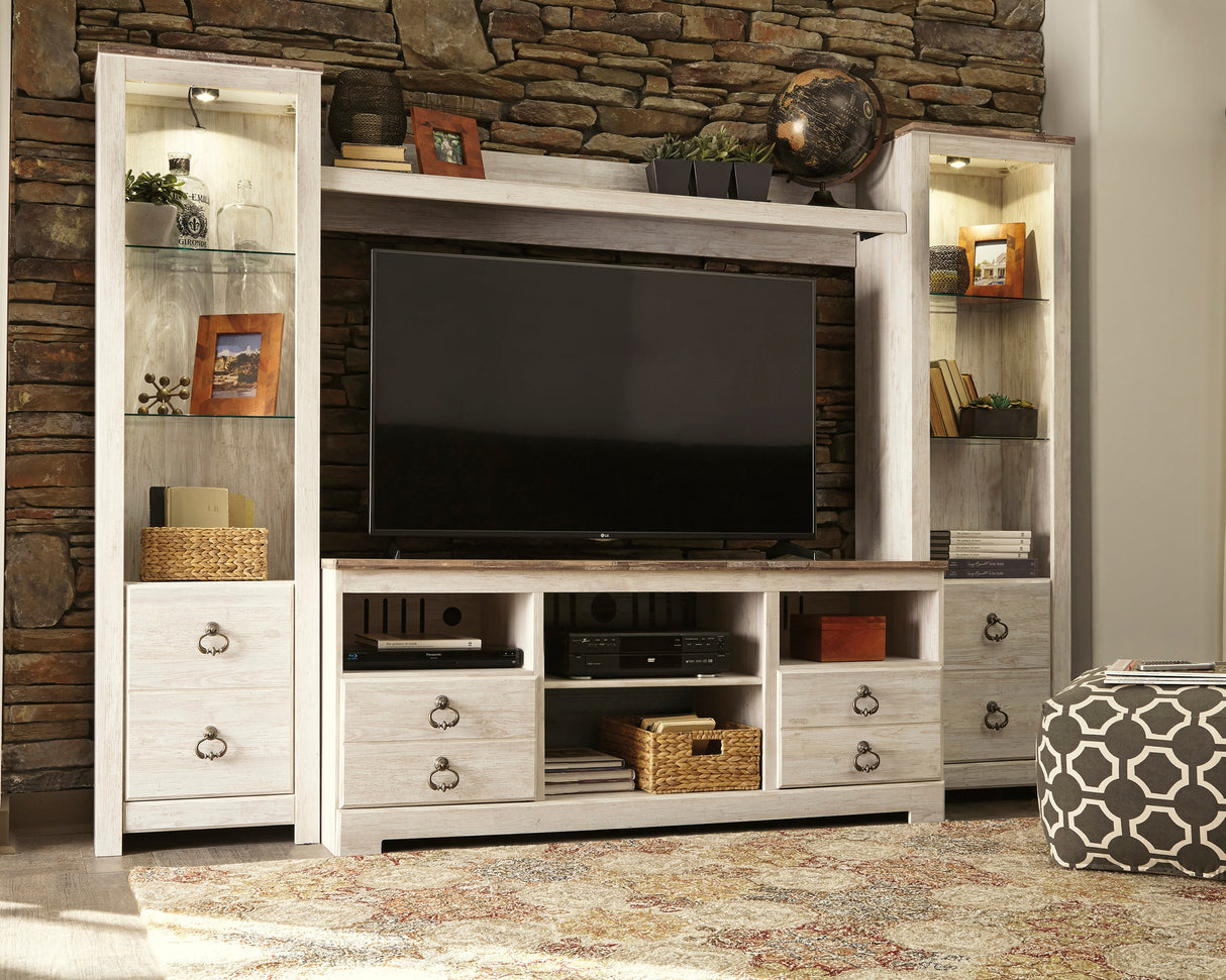 Furniture City Biloxi - Ashley Furniture - Willowton Entertainment Center - 4-Piece Entertainment Center / Whitewash - W267W3