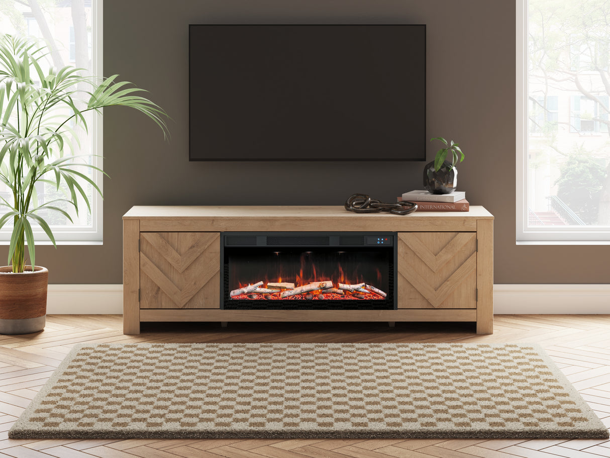 Furniture City Biloxi - Ashley Furniture - Cayboni 71" TV Stand with Electric Fireplace - 71" TV Stand with Electric Fireplace / Tan - W3787W1