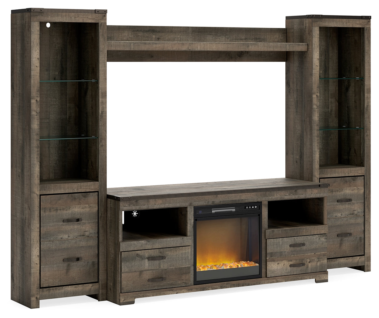 Furniture City Biloxi - Ashley Furniture - Trinell 4-Piece Entertainment Center with Electric Fireplace - 4-Piece Entertainment Center with Electric Fireplace / Brown - W446W10