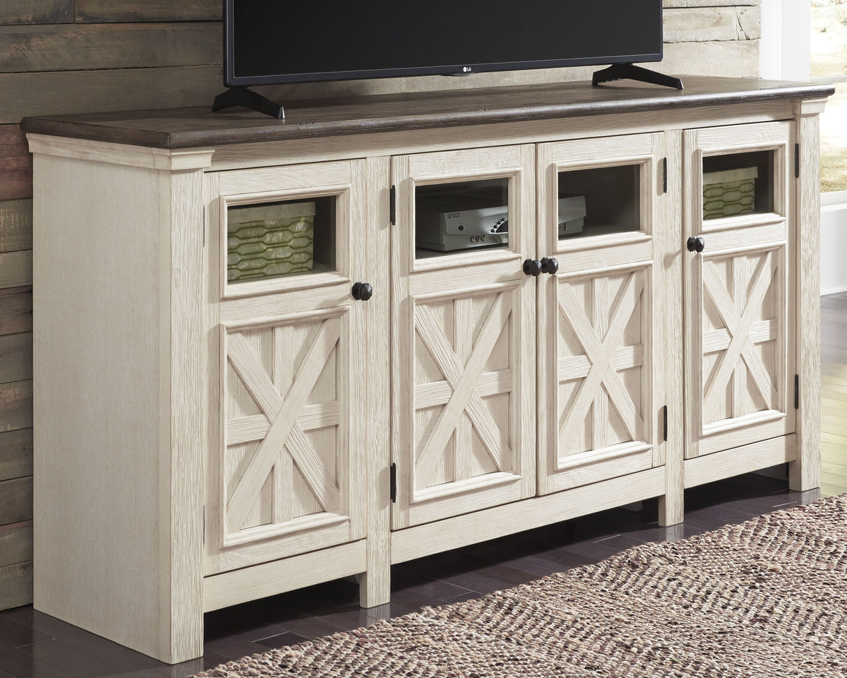 Furniture City Biloxi - Ashley Furniture - Bolanburg 74" TV Stand - 74" / White/Weathered Gray - W647-60