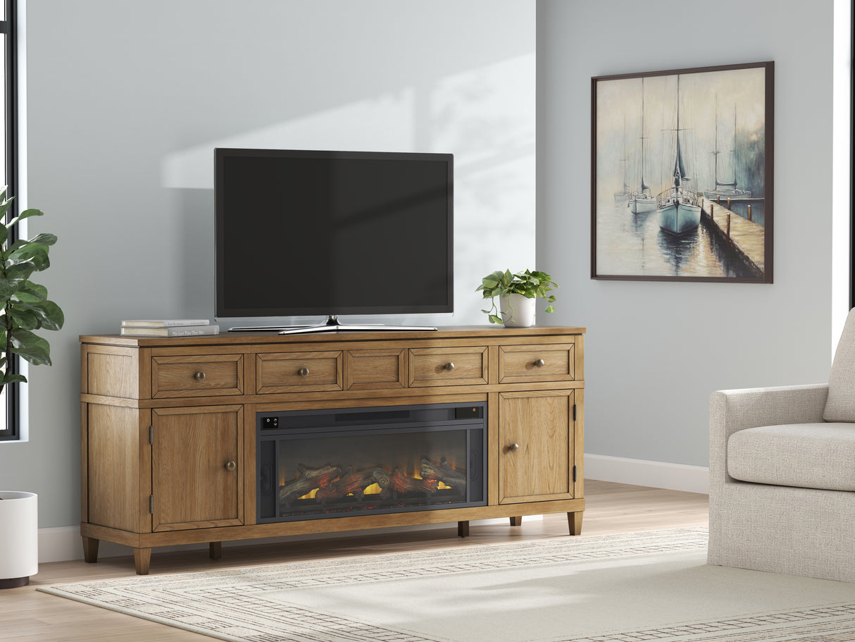 Furniture City Biloxi - Ashley Furniture - Sharlance 81" TV Stand with Electric Fireplace - 81" TV Stand with Electric Fireplace / Light Brown - W655W1