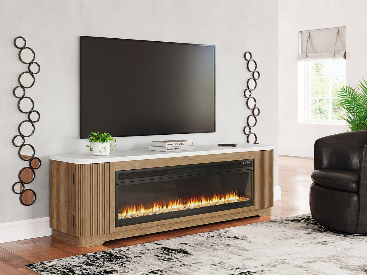 Furniture City Biloxi - Ashley Furniture - Camdill 80" TV Stand with Electric Fireplace - 80" TV Stand with Electric Fireplace / Light Brown - W808W1