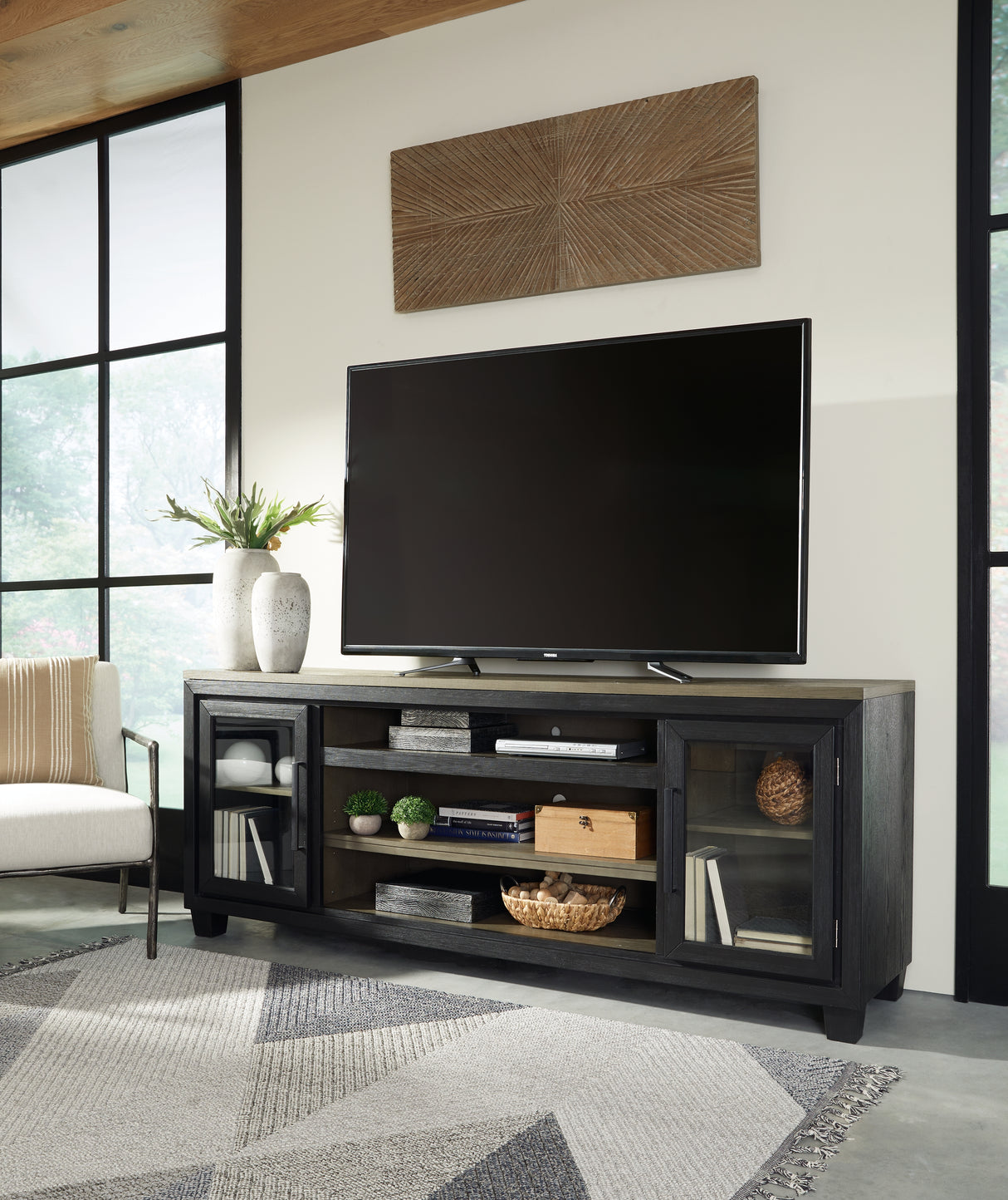 Furniture City Biloxi - Ashley Furniture - Foyland 83" TV Stand - 83" / Black/Brown - W989-68