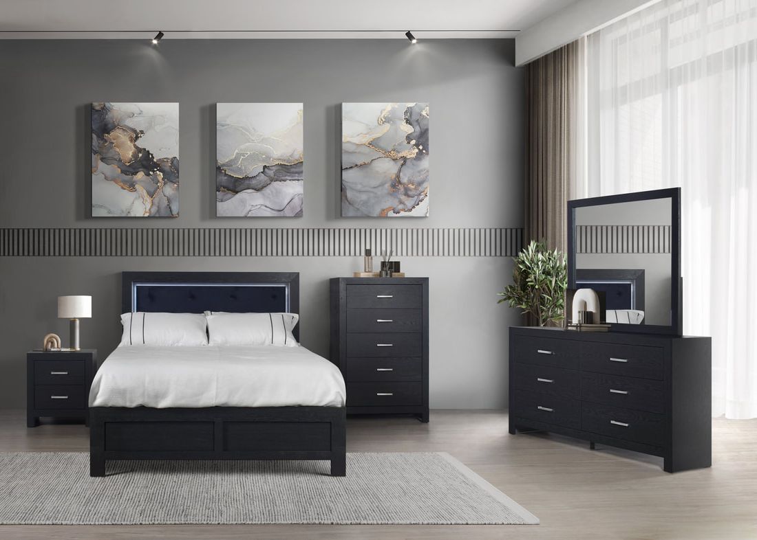MOONLIGHT BLACK - 5pc Queen, King Bedroom Set 2