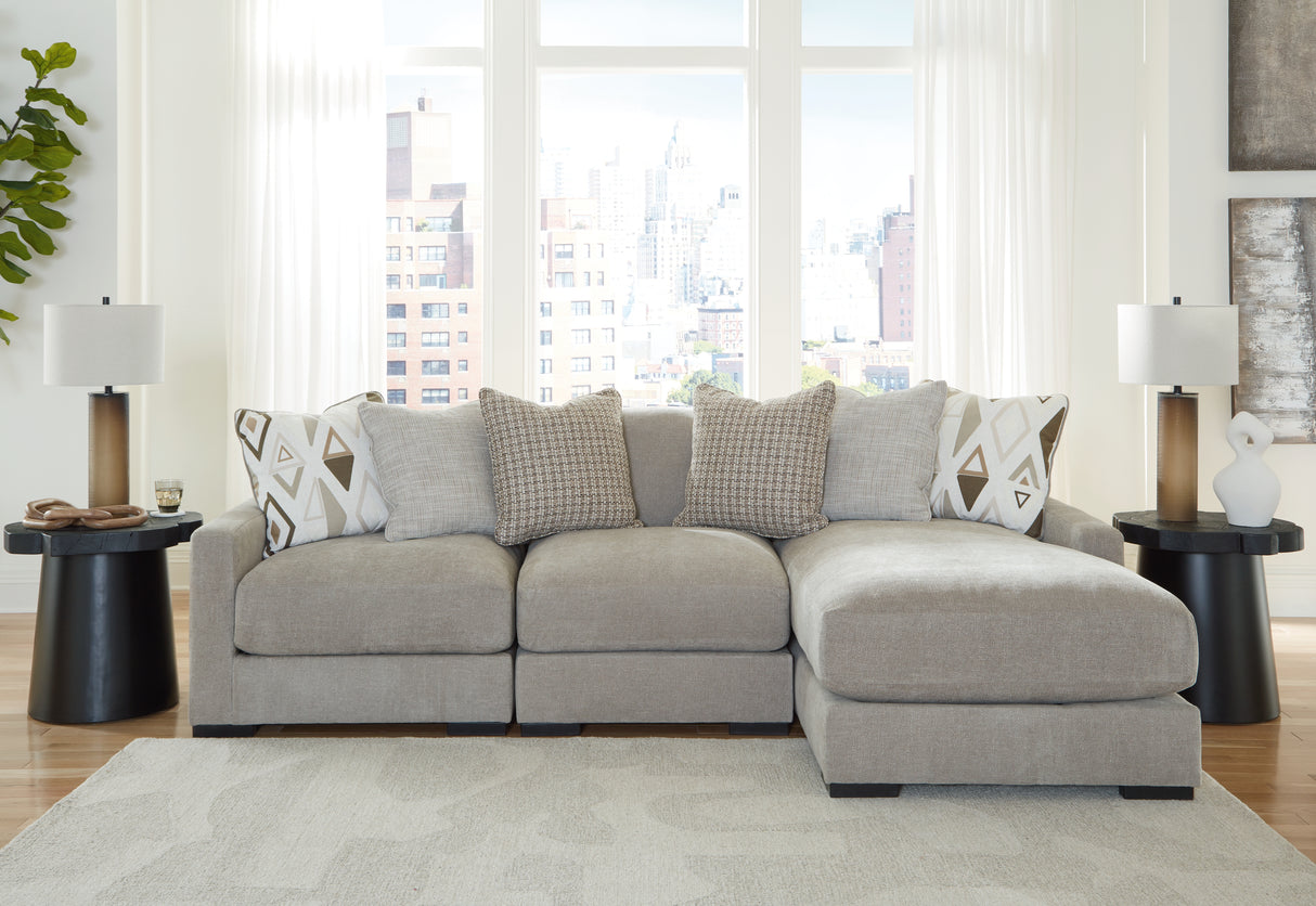 Furniture City Biloxi - Ashley Furniture - Aslan Court Sectional - RAF 3-Piece Sofa Sectional with Chaise / Pebble - 20305S4