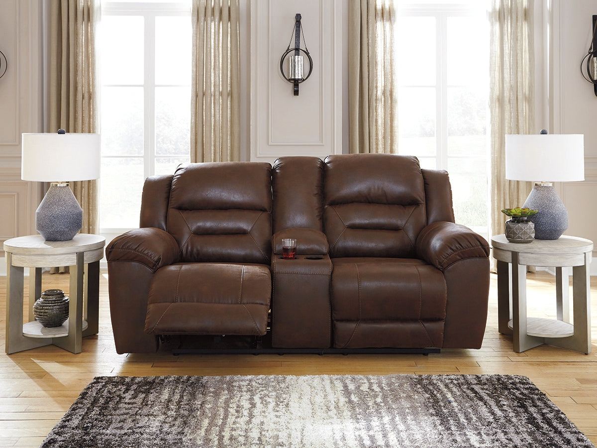 Furniture City Biloxi - Ashley Furniture - Stoneland Living Room - DBL REC PWR Loveseat w/Console / Chocolate - 3990496