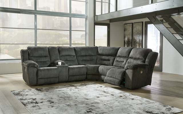 Furniture City Biloxi - Ashley Furniture - Nettington Sectional - 4-Piece Power Reclining Sectional / Smoke - 44101S3