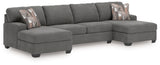 Furniture City Biloxi - Ashley Furniture - Newellen Sectional - RAF 3-Piece Sleeper Sectional with Double Chaise / Greystone - 48405S7