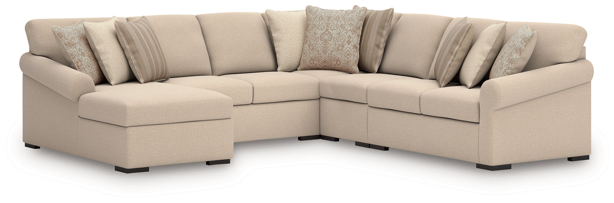 Furniture City Biloxi - Ashley Furniture - LadyMae Sectional - RAF 5-Piece Sectional with Chaise / Twill - 59404S8